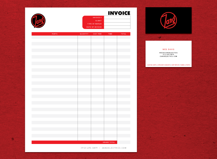 Invoice and Business Cards | ZANG! Electrics | 2019